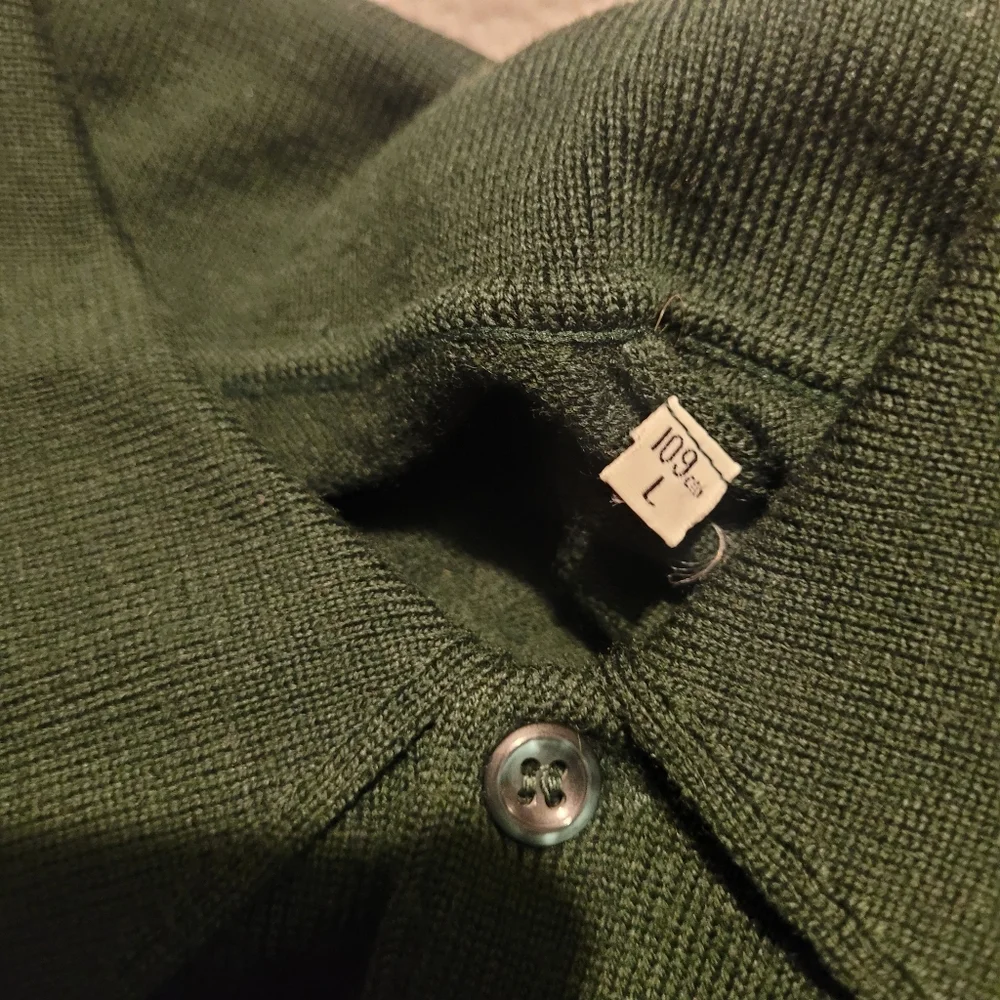 Vtg Gieves Hawkes Collared Sweater Mens Large Pure Wool Pullover Green Black 2pc